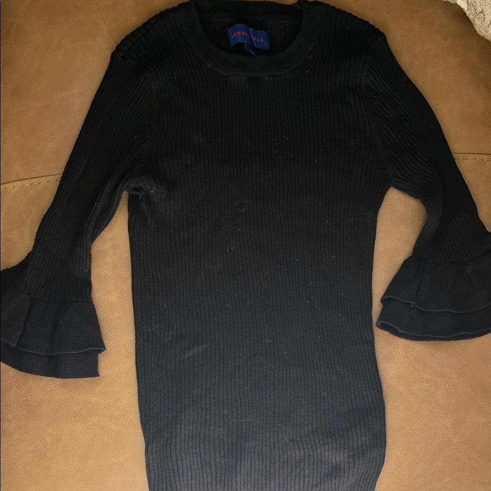 Aeropostale Black Ruffle Sleeve Sweater